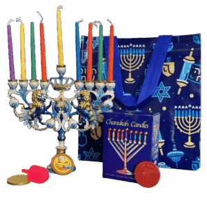Januca Leones: Januquilla, Bolsa, Velas, Dreidel, Chocolate