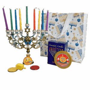Januca Flores: Pack Januquilla, Bolsa, Velas, Dreidel, Chocolate