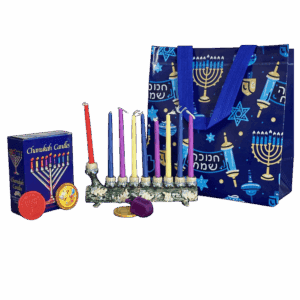 Januca Tronco: Pack Januquilla, Bolsa, Velas, Dreidel, Chocolates