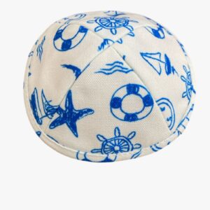 Kipa Blanca De Tela Con Grabados Acuaticos: Kippah